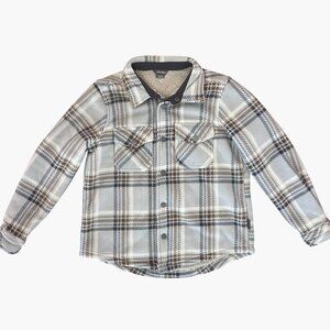 Eddie Bauer Boys Size Medium Shearling Lined Shirt Jacket Plaid Snaps Shacket
